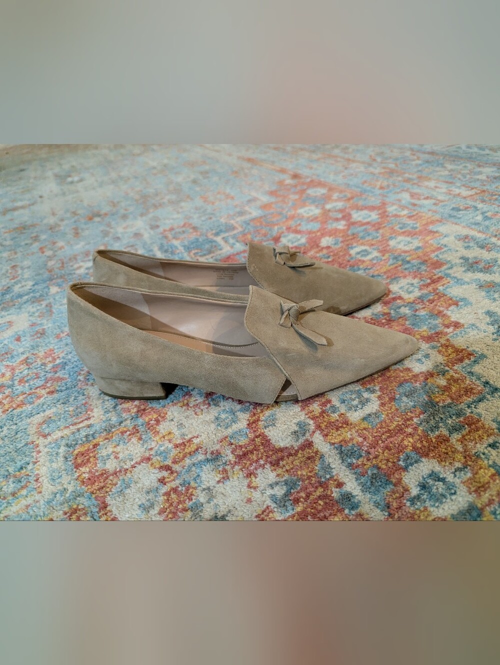 Cole Haan Women's 10B Viola Skimmer Loafer Tan Brown Bow Cut Out Suede Pointed